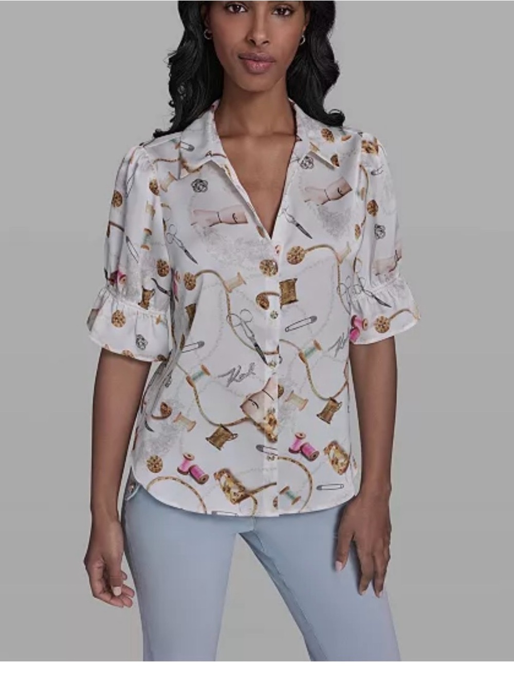 New Woman Karl Lagerfeld Paris Button Up Blouse Size L 3/4-length sleeves